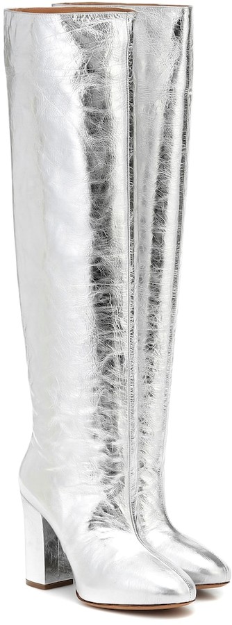 over the knee boots silver