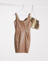 Thumbnail for your product : Flounce London Club PU bodycon dress in mink