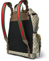 Thumbnail for your product : Gucci Leather-Trimmed Appliquéd Monogrammed Coated-Canvas Backpack