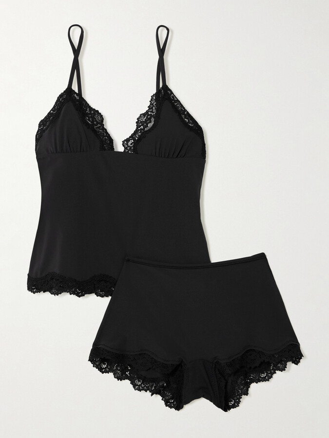SKIMS - Fits Everybody Lace Triangle Cami And Boy Short Set - Onyx