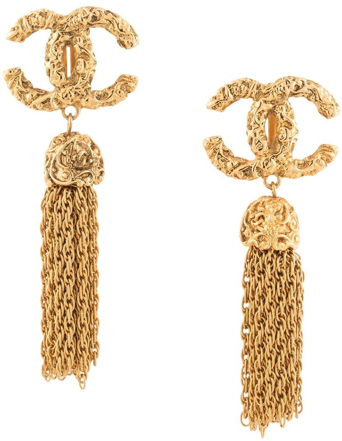 Chanel Pre Owned 1993 tassel CC dangle clip-on earrings - ShopStyle