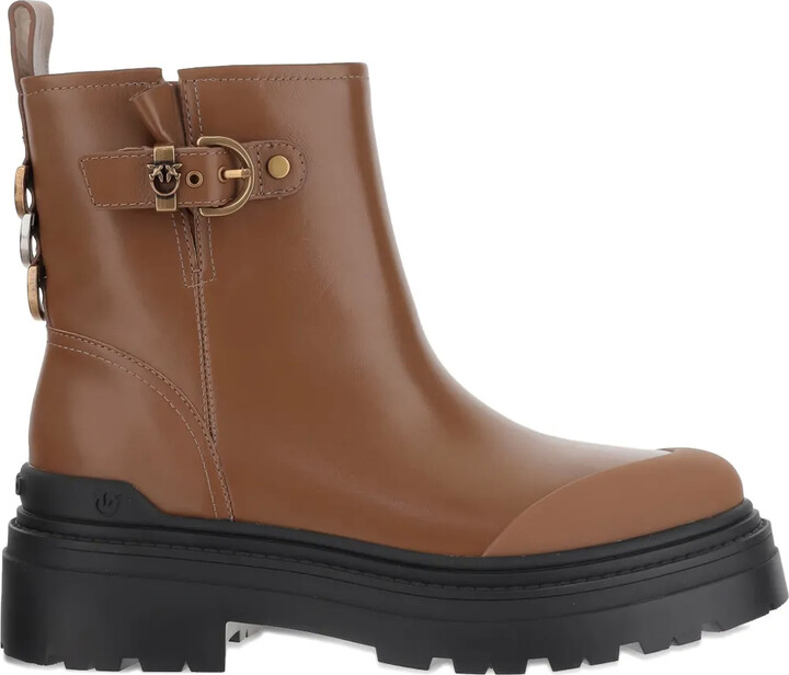 Pinko Buckle-Detail Logo-Plaque Ankle Boots