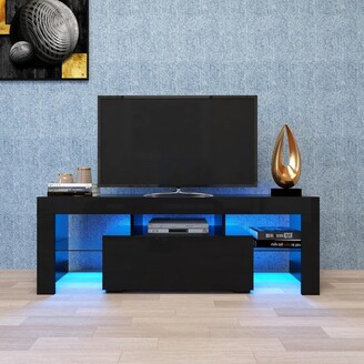 No Black TV Stand with LED RGB Lights,Flat Screen TV Cabinet - ShopStyle