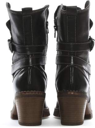Daniel Mag Black Leather Buckle Block Heel Calf Boot