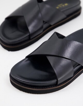 Walk London tommy cross over sandals in black leather - ShopStyle