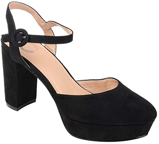 ankle strap closed toe platform heels