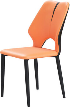 2pcs Dining Chairs, Modern Metal With Pu Leather Seat Covering, Orange And Brown Chairs ( Of 2), & Leather, Ergonomic Stylish Seating