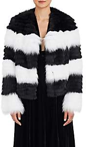 Barneys New York Women's Striped Fox-Fur Jacket-Black