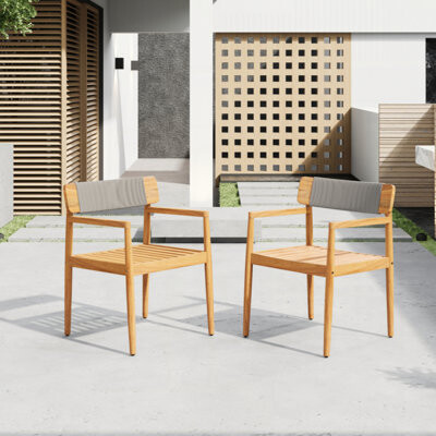 Corrigan Studio Creative Braided Acacia Wood Outdoor Dining Chairs With Armrests, Suitable For Outdoor Dining And Leisure Places