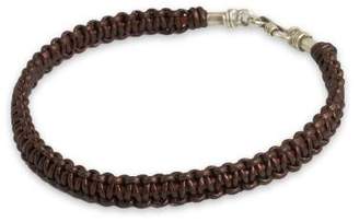 Novica Men's Bracelet Handmade in Brown Leather and Silver