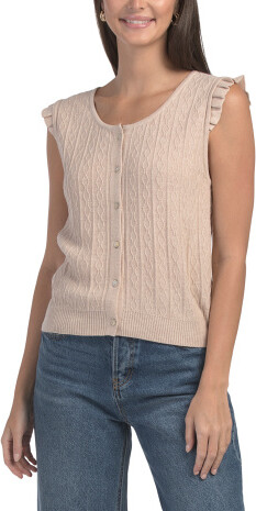 TJMAXX Button Down Flutter Sleeve Sweater Vest, Nylon/Polyester/Acrylic