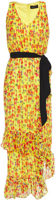 Saloni Rosalind Belted Floral-print Silk-blend Jacquard Midi Dress