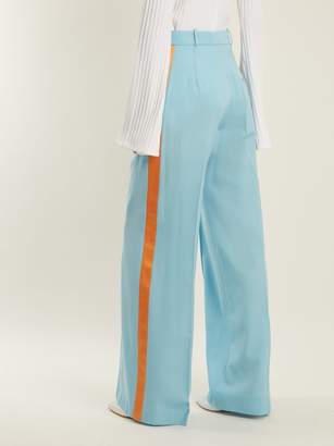 Racil Cumberland Side Stripe Wide Leg Wool Trousers - Womens - Blue Multi