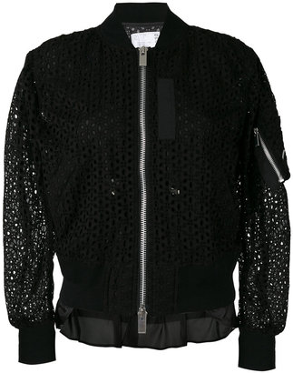 Sacai eyelet lace bomber jacket - women - Cotton/Polyester/Cupro - 2