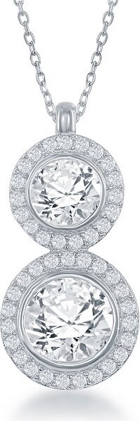 Bella Silver BellaSilverSterlingSilverDoubleRoundCZNecklace-Silver-16+1Inch