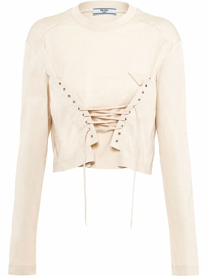 Prada Lace-Up Cropped Top - ShopStyle