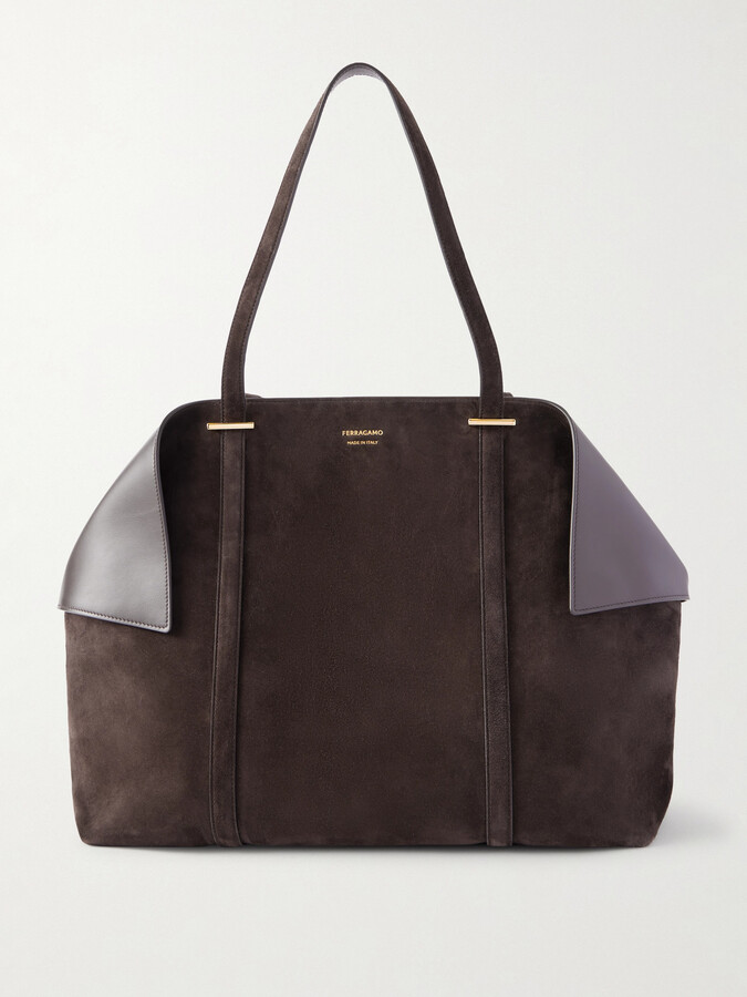 Ferragamo Scarf Suede Tote - Brown