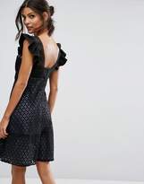 Thumbnail for your product : Elise Ryan Lace Skater Dress With Frill Sleeve