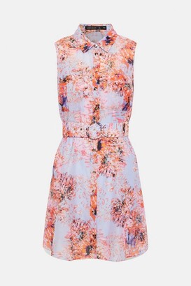 Karen Millen Soft Floral Sleeveless Organdie Shirt Dress
