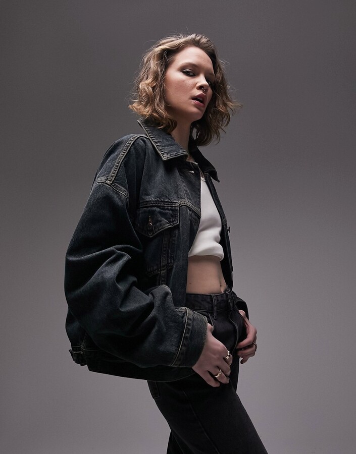 Topshop Black Crop Denim Jacket TopShop Women Jacket 10 Black 100