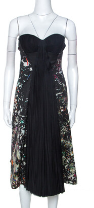 J. Mendel Multicolor Printed Crepe Front Pleat Detail Strapless Dress S