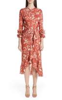 Thumbnail for your product : Johanna Ortiz Floral Print Ruffle Satin Dress