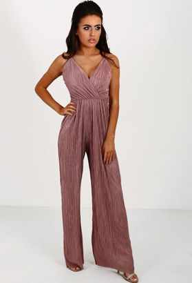 Pink Boutique The Good Life Rose Pink Pleated Wide Leg Jumpsuit