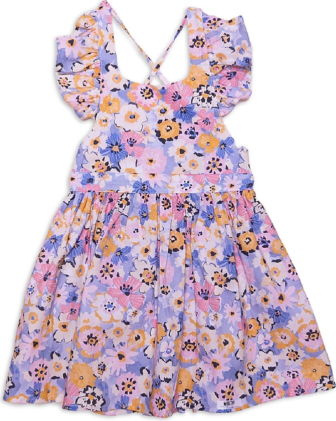 Worthy Threads Girls' Flowers Ruffle Sleeve Dress - Little Kid, Big Kid