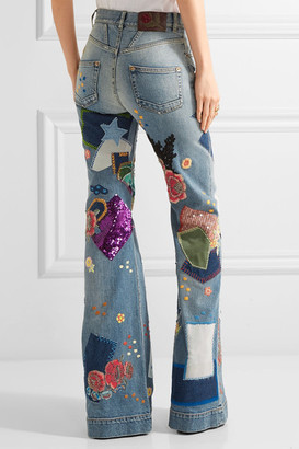 Roberto Cavalli Embellished High-rise Flared Jeans - Mid denim