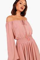 Thumbnail for your product : boohoo Flute Sleeve Shirred Waist Skater Dress