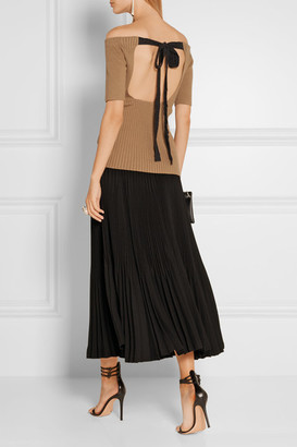 Jason Wu Off-the-shoulder Ribbed Stretch Wool-blend Top - Tan