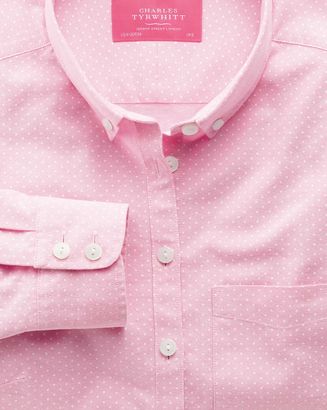 Charles Tyrwhitt Women's Semi-Fitted Light Pink and White Spot Print Oxford Cotton Shirt Size 8