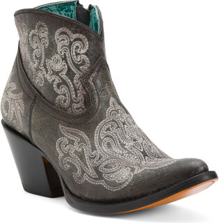 TJMAXX Leather Luminescent Embroidered Ankle Western Boots For Women
