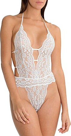 Jonquil Blue Belle Open-Back Floral Lace Teddy