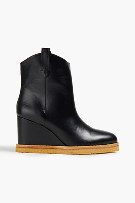 Black Leather Wedge Boots | Shop the world's largest collection of fashion  | ShopStyle UK