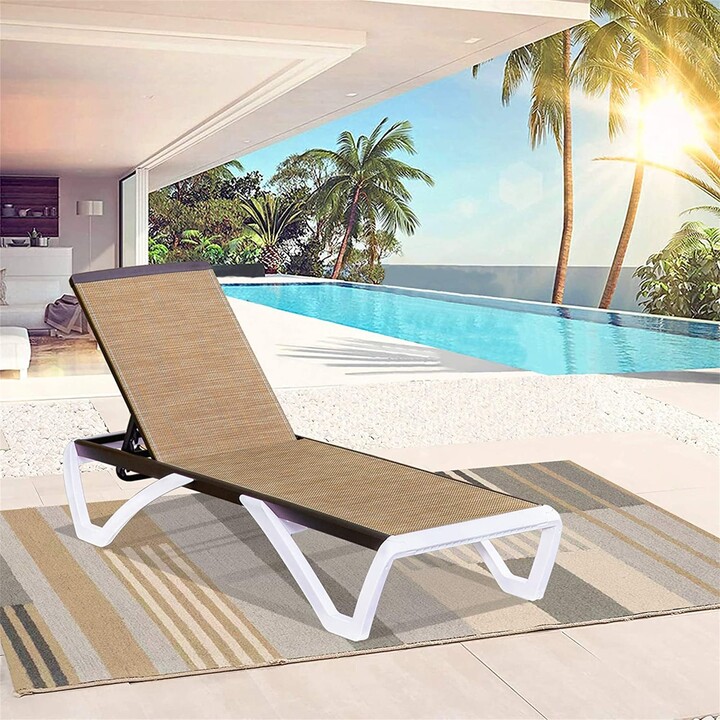 EDWINRAYLLC Stackable Patio Lounge Chair Outdoor Aluminum Frame All
