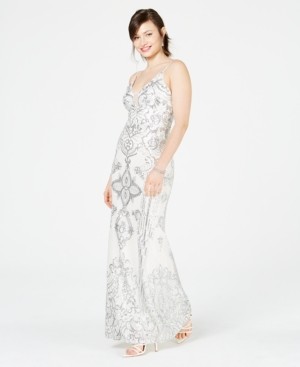 betsy & adam embellished embroidered gown