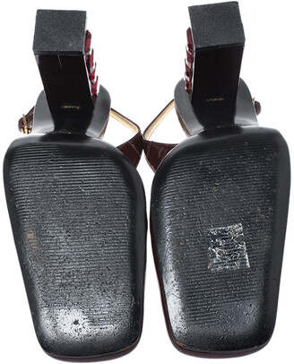 Dolce & Gabbana Maroon Patent Leather Square Toe Embellished Heels Slingback Pumps Size 38