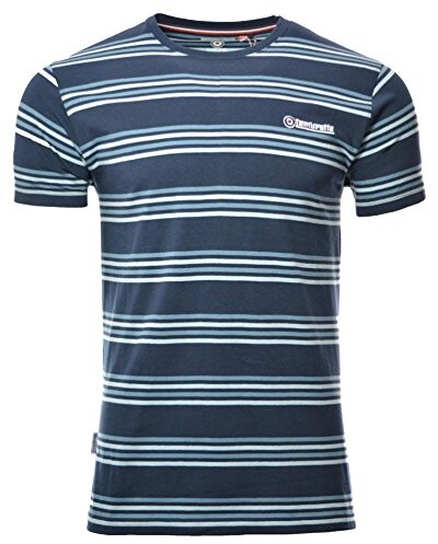 Lambretta Mens Stripe Print Cotton Casual Crew Neck Short Sleeve T-Shirt Tee Top
