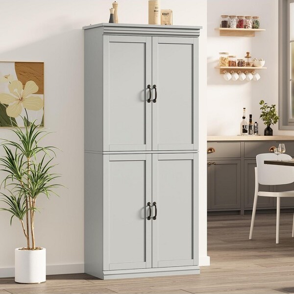 SunnyFurn Tallkitchenstoragecabinetwithdoorsandadjustableshelvesfreestandingcabinetsuitableforbathroomsdiningroomsandlivingrooms.