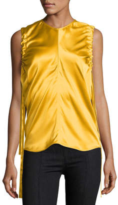 Helmut Lang Ruched Armhole Sateen Silk Tank, Yellow