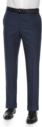 Zanella Parker Flat-Front Sharkskin Trousers, Blue