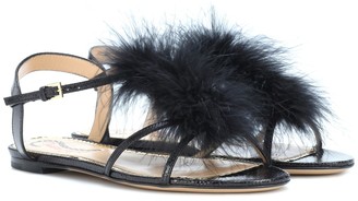 Charlotte Olympia Fifi feather-trimmed leather sandals
