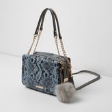 Thumbnail for your product : River Island Womens Blue snake print pom pom mini chain tote bag