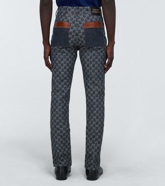 GUCCI グッチ GG Logo ECO WASHED DENIM WIDE Gucci Eco Washed GG Jacquard Jeans, Jeans - Designer