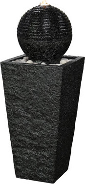 Millwood Pines Harriman Resin Rippling Floating Sphere Pedestal Fountain with Light