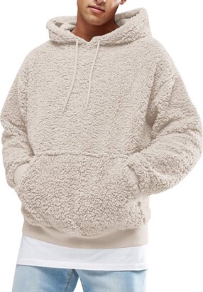 solid pouch pocket fluffy hoodie