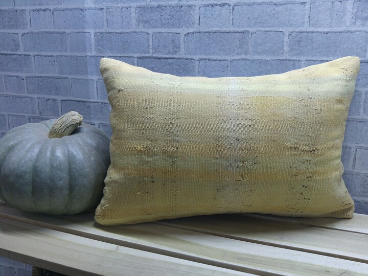 Yellow Pillow, Turkish Rug Decorative 16 X 24 Kilim Couch Bohemian Floor 70