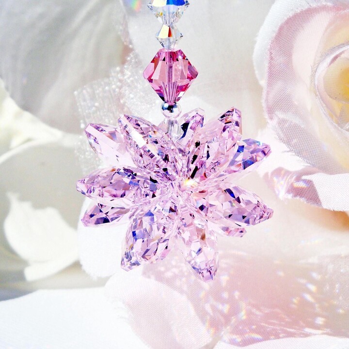 Crystal Car Charm, Pink Rear View Mirror Accessories For Women, Rare Swarovski Hexagon Crystals