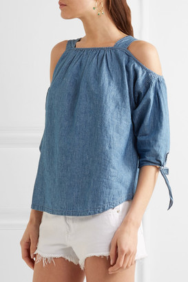 Madewell Cold-shoulder Linen And Cotton-blend Chambray Top - Blue